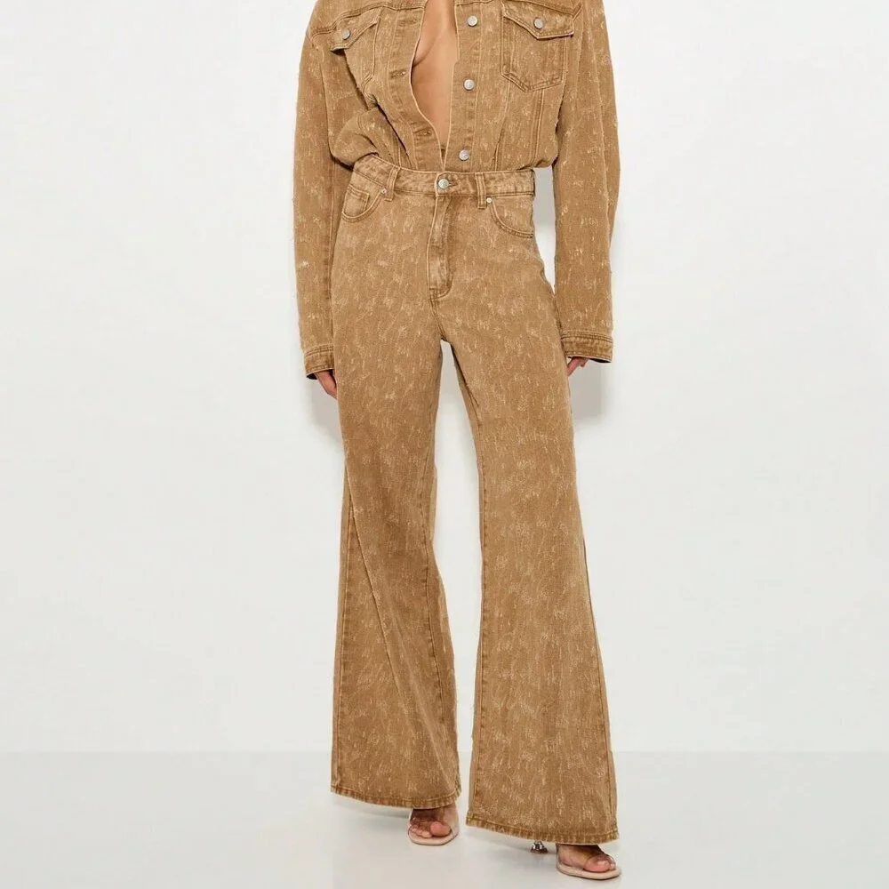 Brown Boho Women's High Rise Flared Bell Bottom Jeans